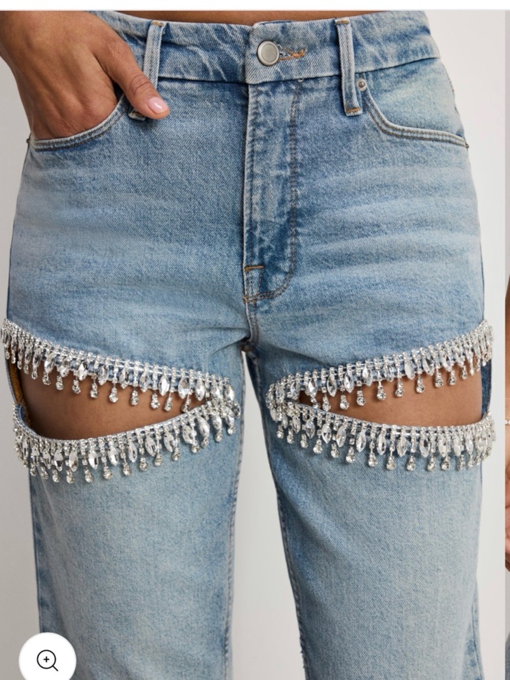 Good American good icon straight  Indigo Denim Jeans with Crystal Fringe